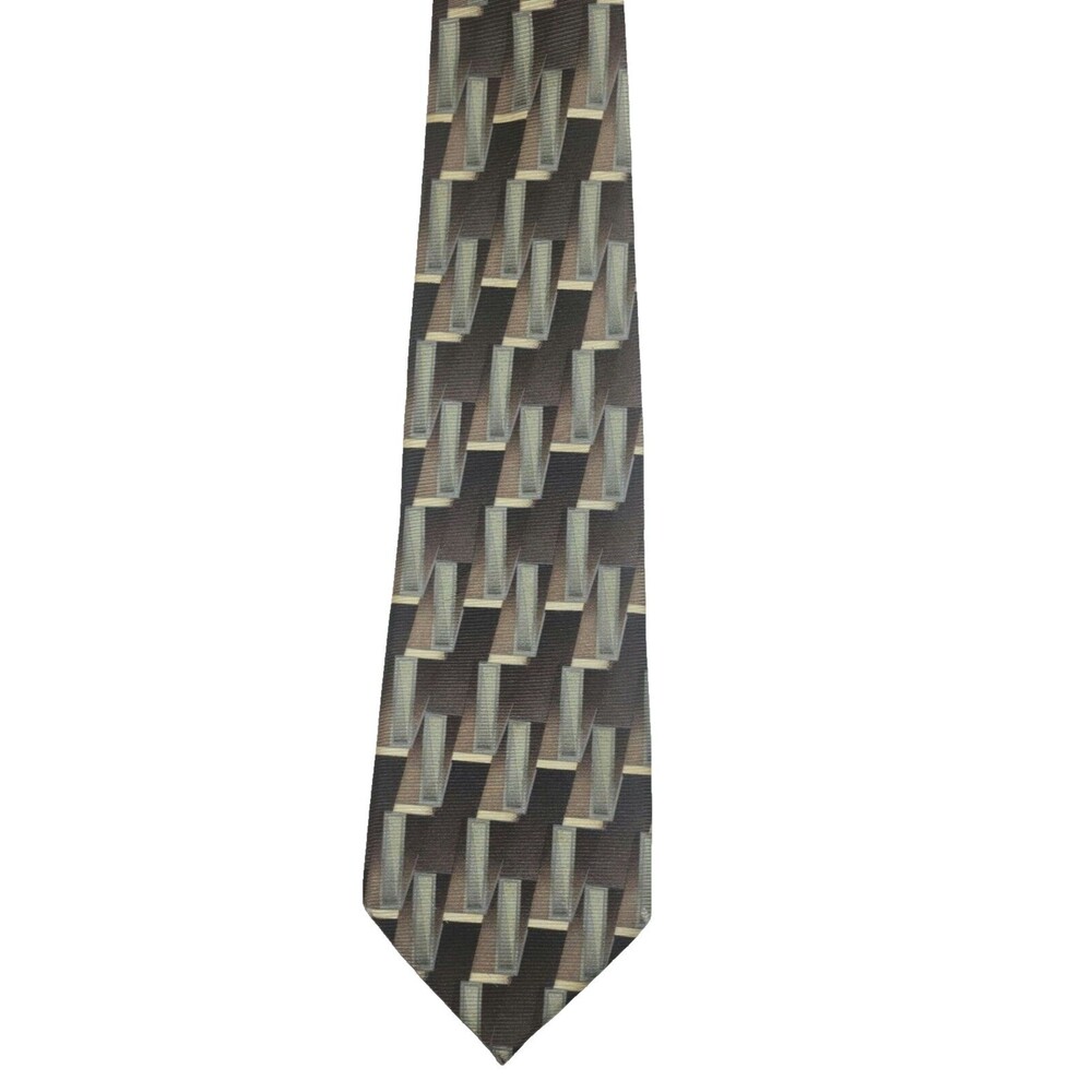 Carlos Devenezia Men's Silk Handmade Tie 4"x62.25" Brown Grey Beige Geometric